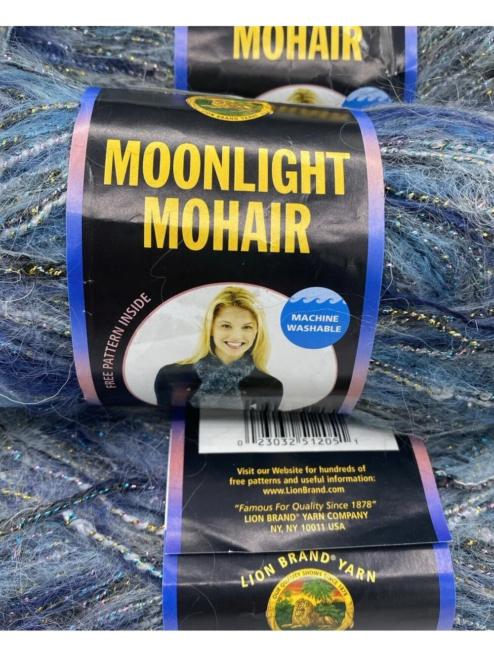 Lot Of 10 Skeins Lion Brand Yarn Moonlight Mohair Blue Glacier Bay Italy